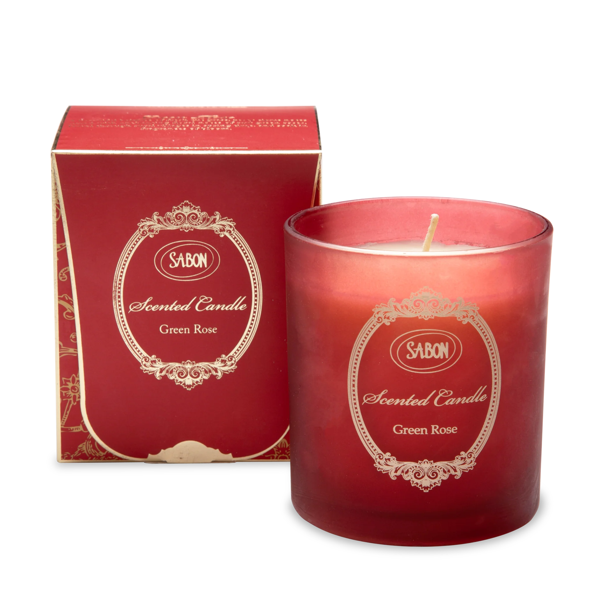 Glass Candle Green Rose